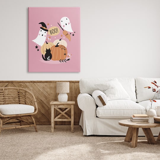 Stupell Industries Pink Boo Halloween Ghosts Canvas Wall Art